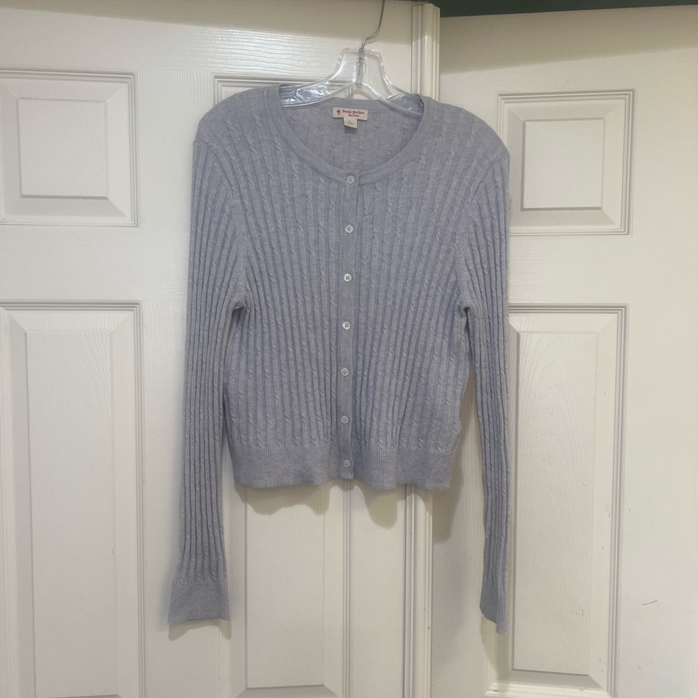Brooks Brothers Red Fleece Women Sz L Gray Wool Cotton‎ blend cropped cardigan